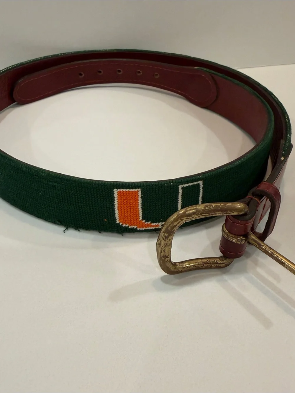 University Miami Needlepoint Belt 38 Smathers Branson U Hurricanes Embroidered